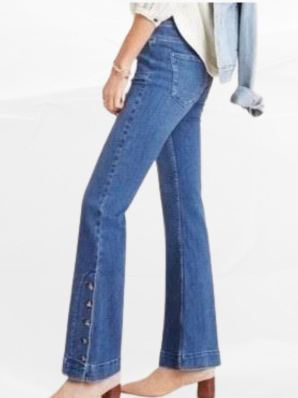 Pilcro Anthropologie High-Rise Bootcut Jeans Snap Hem 32